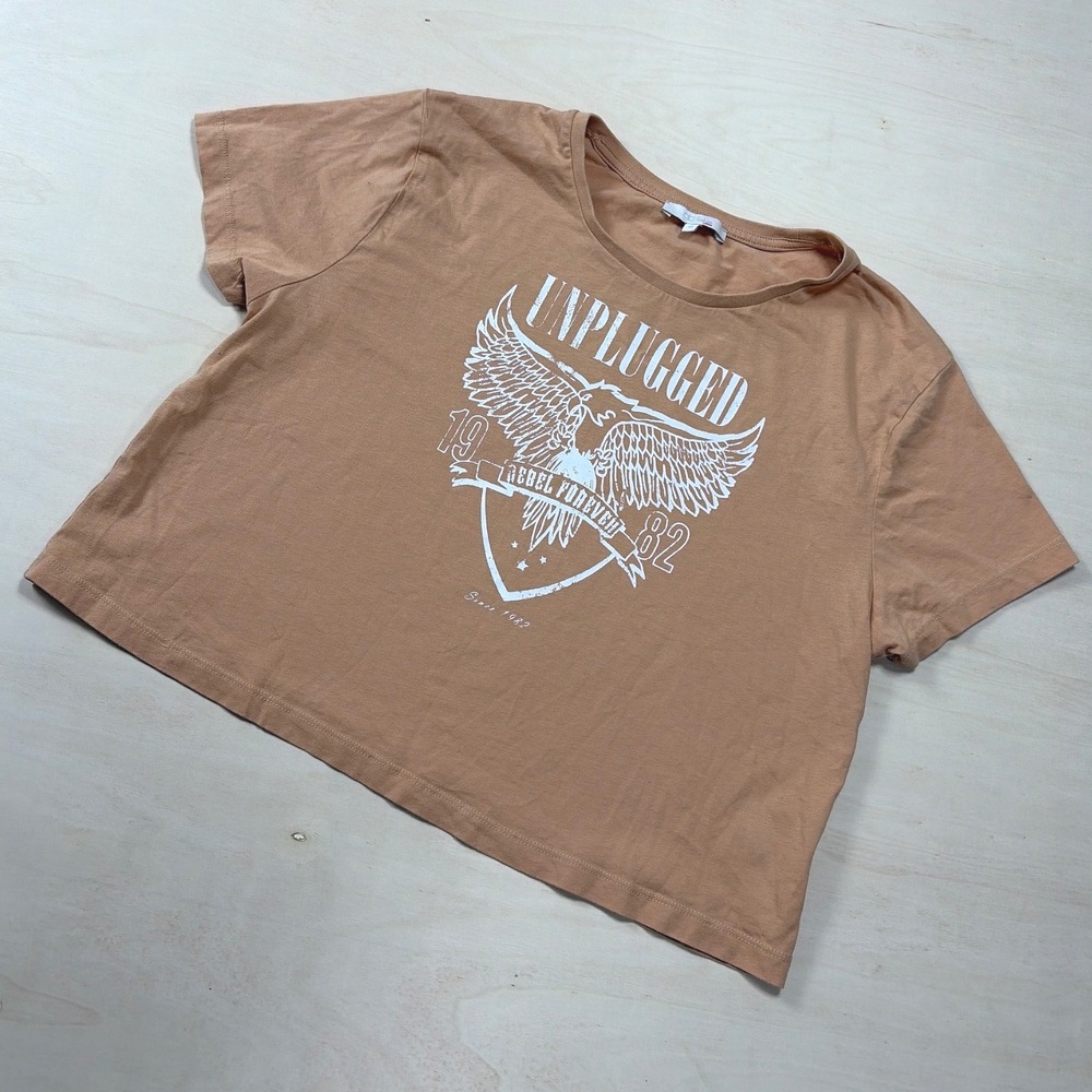GB Fashion London Unplugged Graphic Tee Tan Eagle Rebel Forever 1982 Size 14